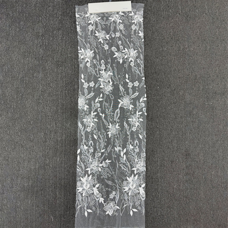 GCW-AUV120813 | 3D Applique Leaf & Beaded Vine Tulle Lace | Textured Botanical Bridal Fabric